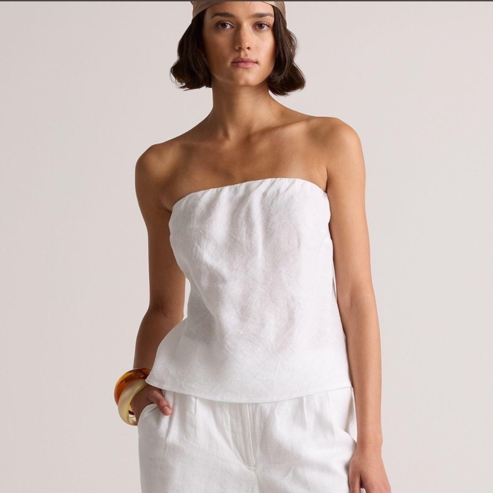 Quince White 100% Linen Smocked Strapless Tube Top Small GLFAIN006